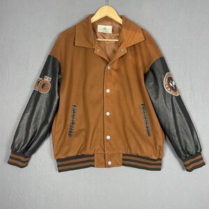 Quella Strana Letterman Jacket Mens Medium Brown Black Varsity Bomber Coat